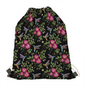 Wild Flowers And Hummingbird Print Drawstring Bag