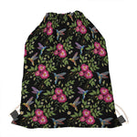 Wild Flowers And Hummingbird Print Drawstring Bag