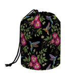 Wild Flowers And Hummingbird Print Drawstring Makeup Bag