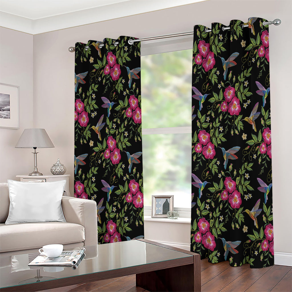 Wild Flowers And Hummingbird Print Extra Wide Grommet Curtains