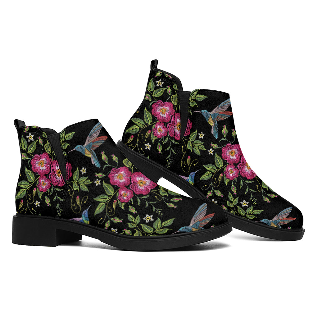 Wild Flowers And Hummingbird Print Flat Ankle Boots