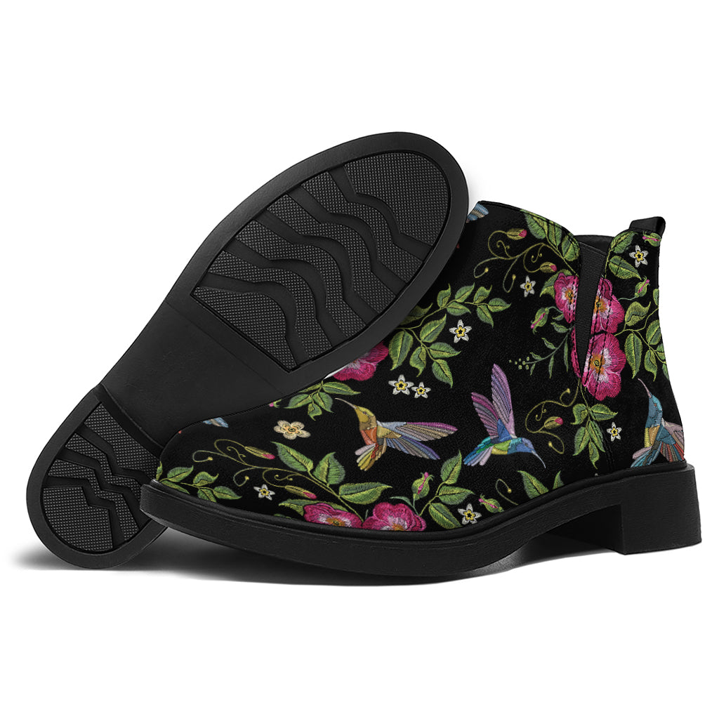 Wild Flowers And Hummingbird Print Flat Ankle Boots