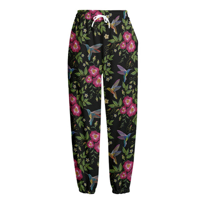 Wild Flowers And Hummingbird Print Fleece Lined Knit Pants
