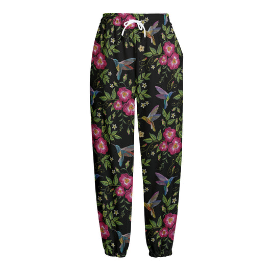 Wild Flowers And Hummingbird Print Fleece Lined Knit Pants
