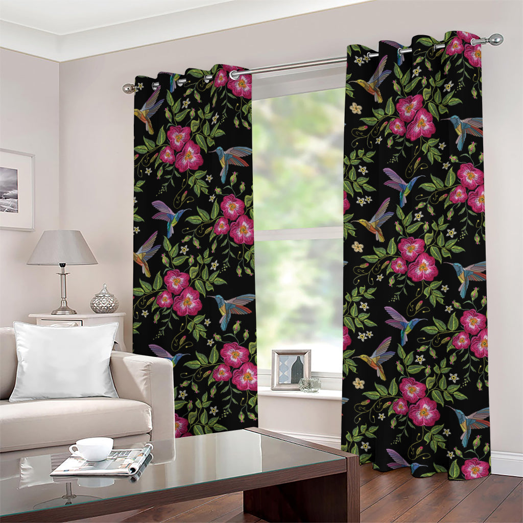 Wild Flowers And Hummingbird Print Grommet Curtains