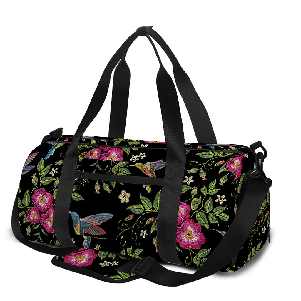 Wild Flowers And Hummingbird Print Gym Bag