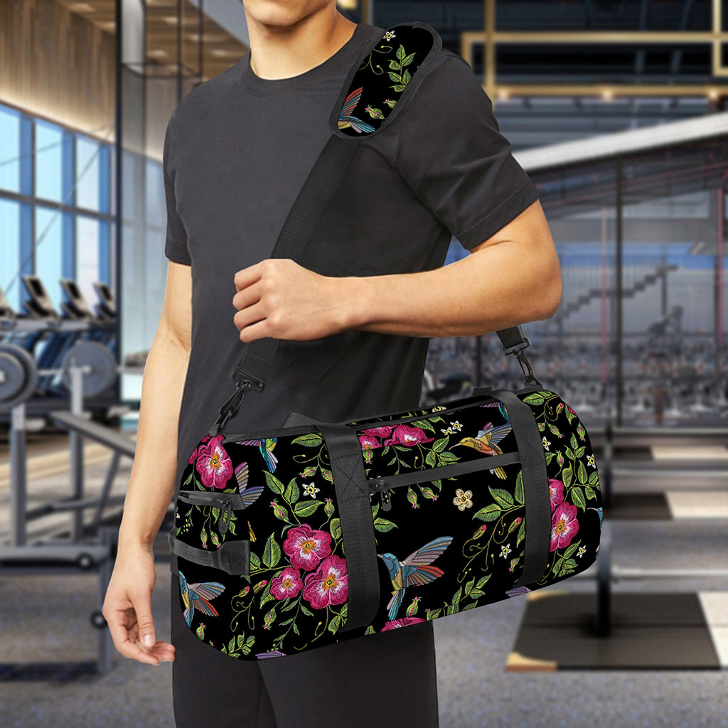 Wild Flowers And Hummingbird Print Gym Bag
