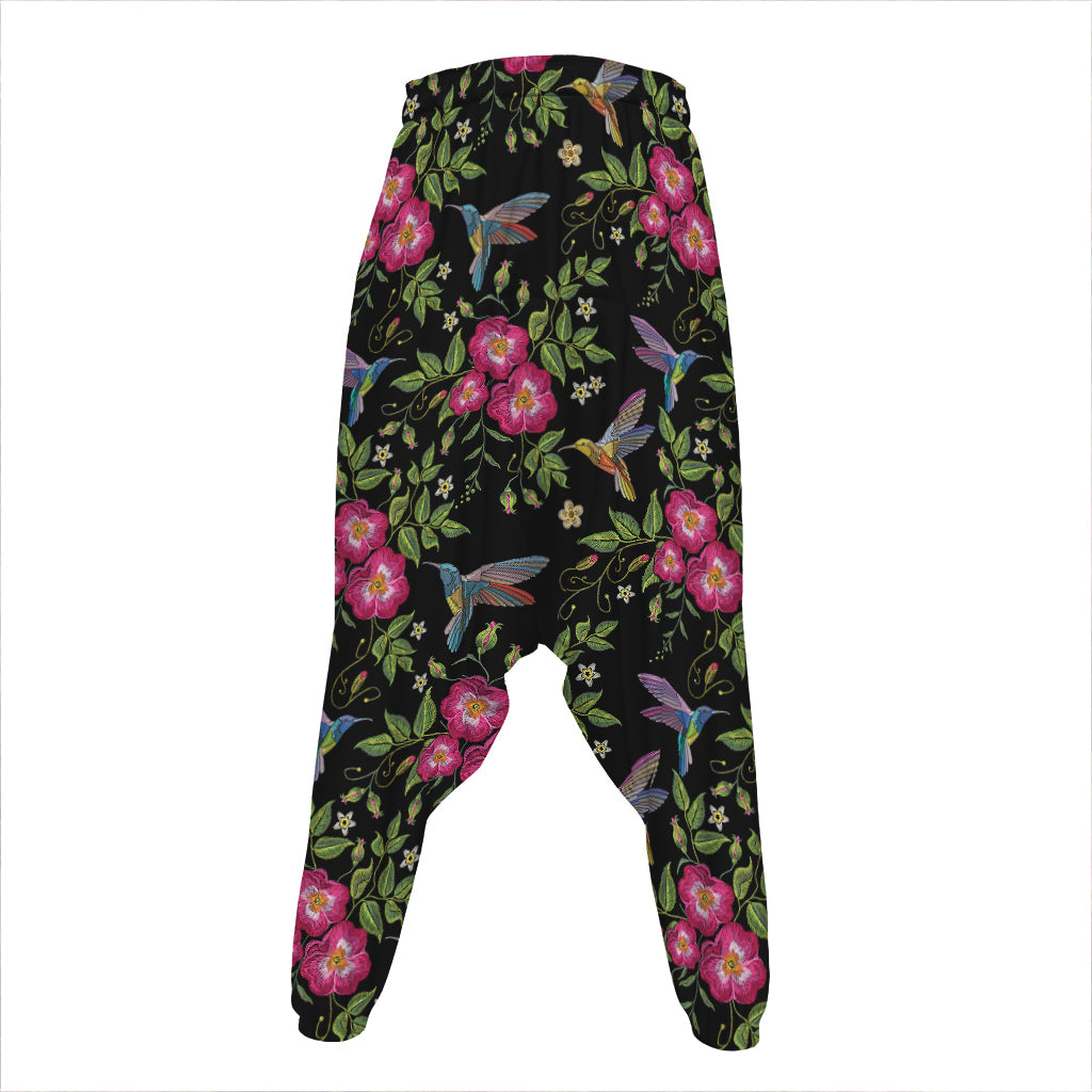 Wild Flowers And Hummingbird Print Hammer Pants