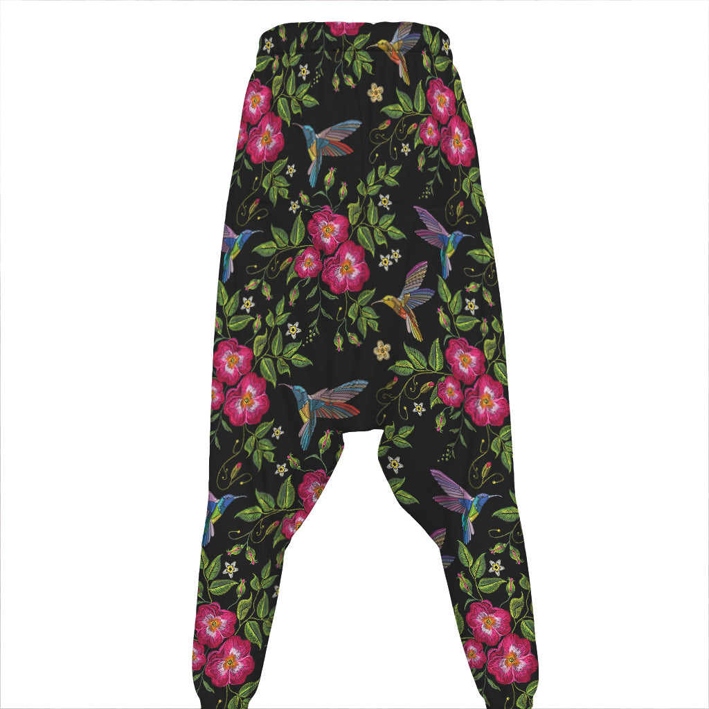 Wild Flowers And Hummingbird Print Hammer Pants