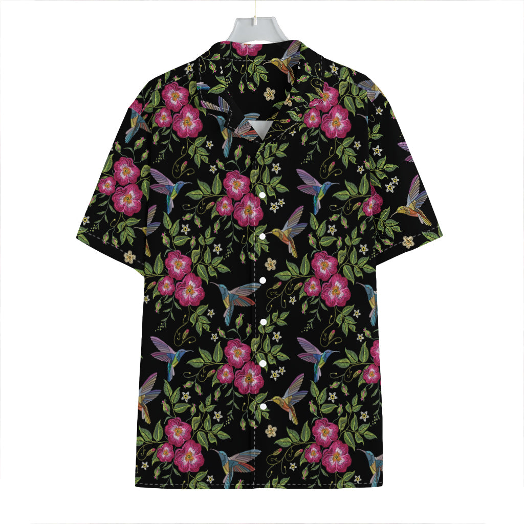 Wild Flowers And Hummingbird Print Hawaiian Shirt