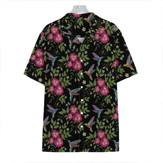 Wild Flowers And Hummingbird Print Hawaiian Shirt