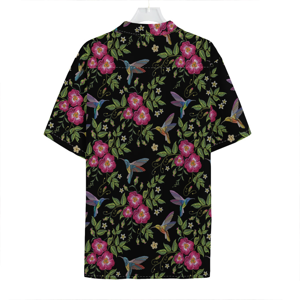 Wild Flowers And Hummingbird Print Hawaiian Shirt