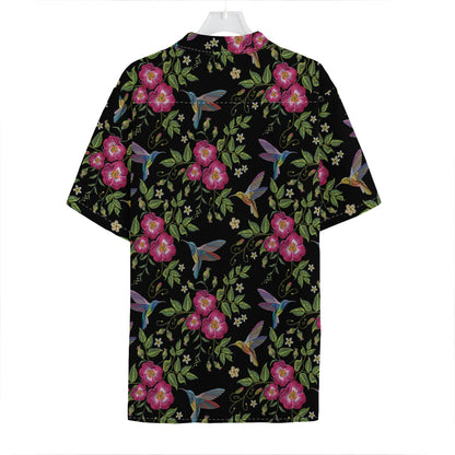 Wild Flowers And Hummingbird Print Hawaiian Shirt