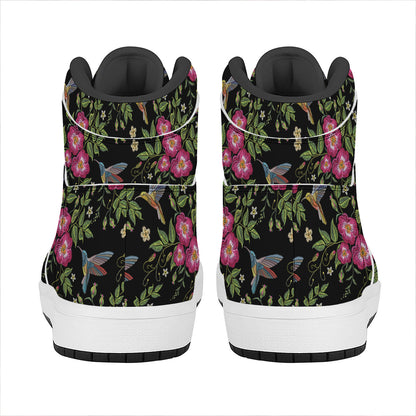 Wild Flowers And Hummingbird Print High Top Leather Sneakers