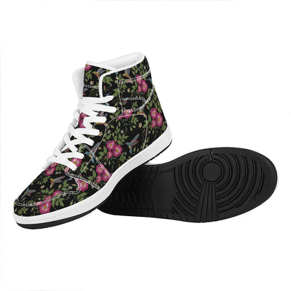 Wild Flowers And Hummingbird Print High Top Leather Sneakers