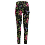 Wild Flowers And Hummingbird Print High-Waisted Pocket Leggings