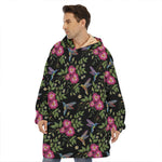 Wild Flowers And Hummingbird Print Hoodie Blanket