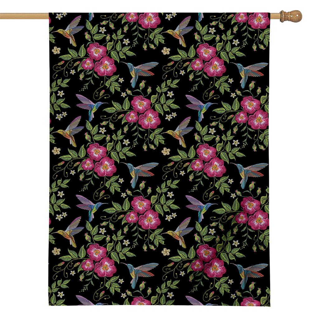 Wild Flowers And Hummingbird Print House Flag