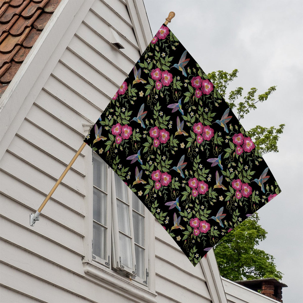 Wild Flowers And Hummingbird Print House Flag