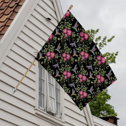 Wild Flowers And Hummingbird Print House Flag