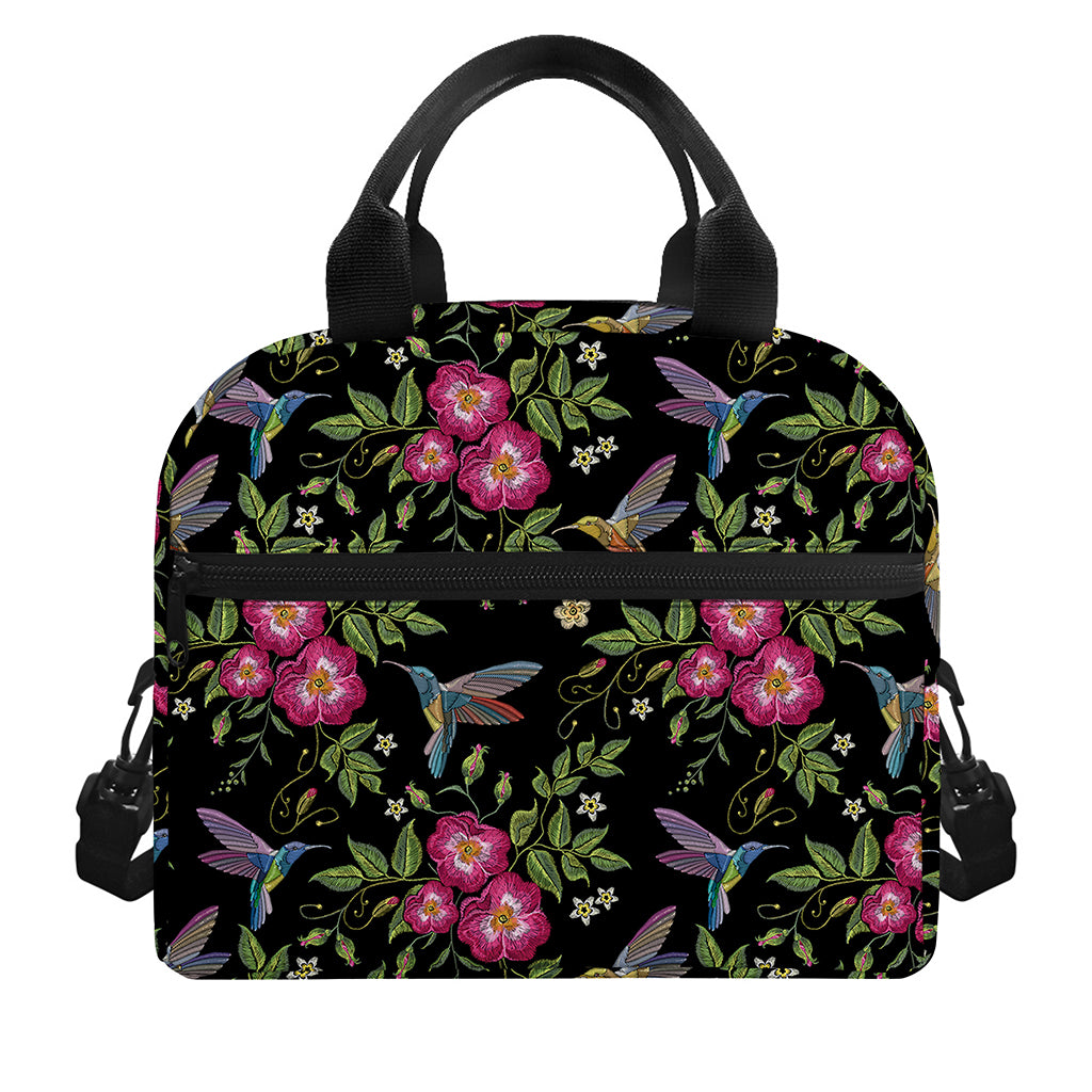 Wild Flowers And Hummingbird Print Insulated Lunch Bag