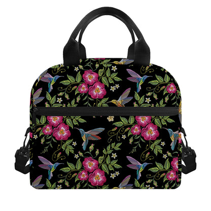 Wild Flowers And Hummingbird Print Insulated Lunch Bag