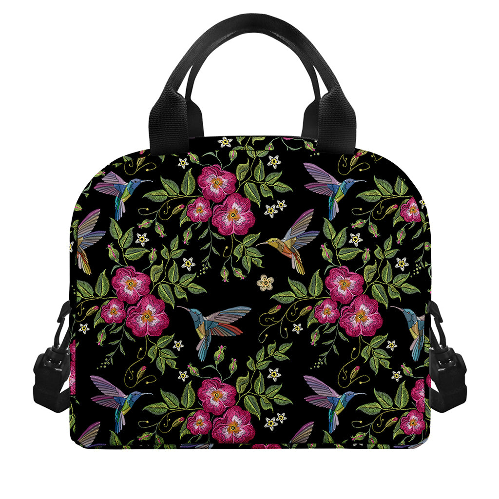 Wild Flowers And Hummingbird Print Insulated Lunch Bag