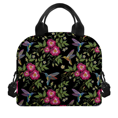 Wild Flowers And Hummingbird Print Insulated Lunch Bag