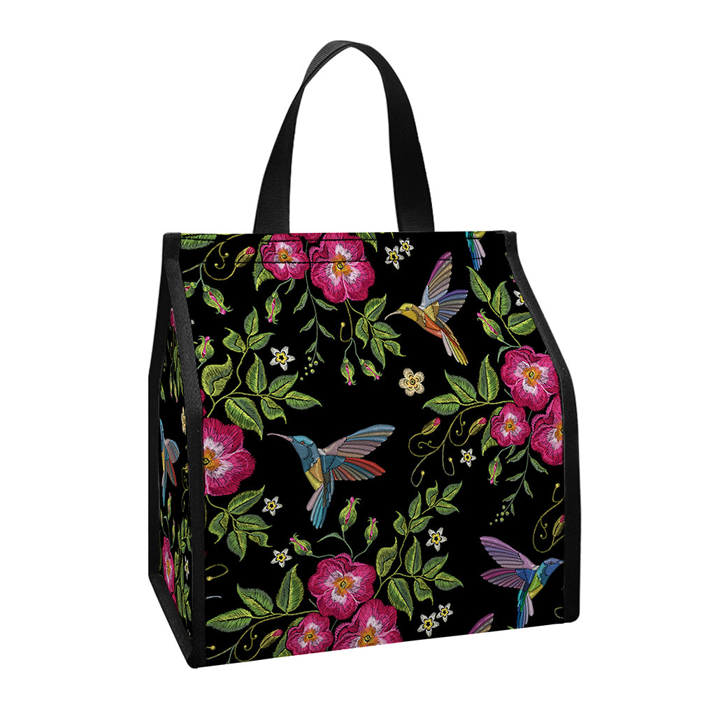 Wild Flowers And Hummingbird Print Insulated Lunch Tote