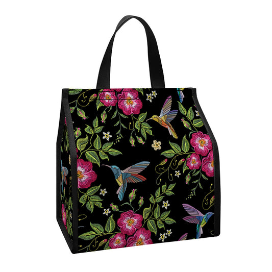 Wild Flowers And Hummingbird Print Insulated Lunch Tote