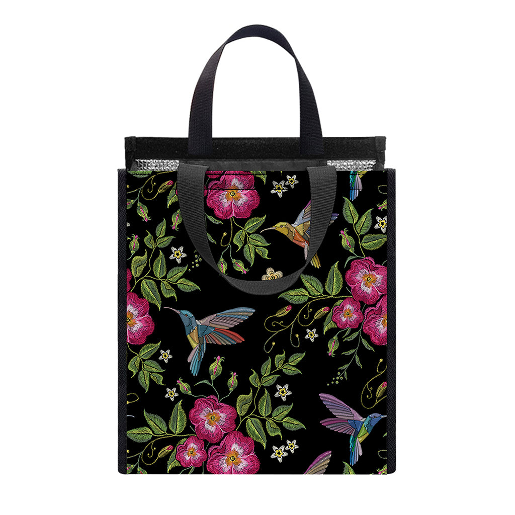 Wild Flowers And Hummingbird Print Insulated Lunch Tote