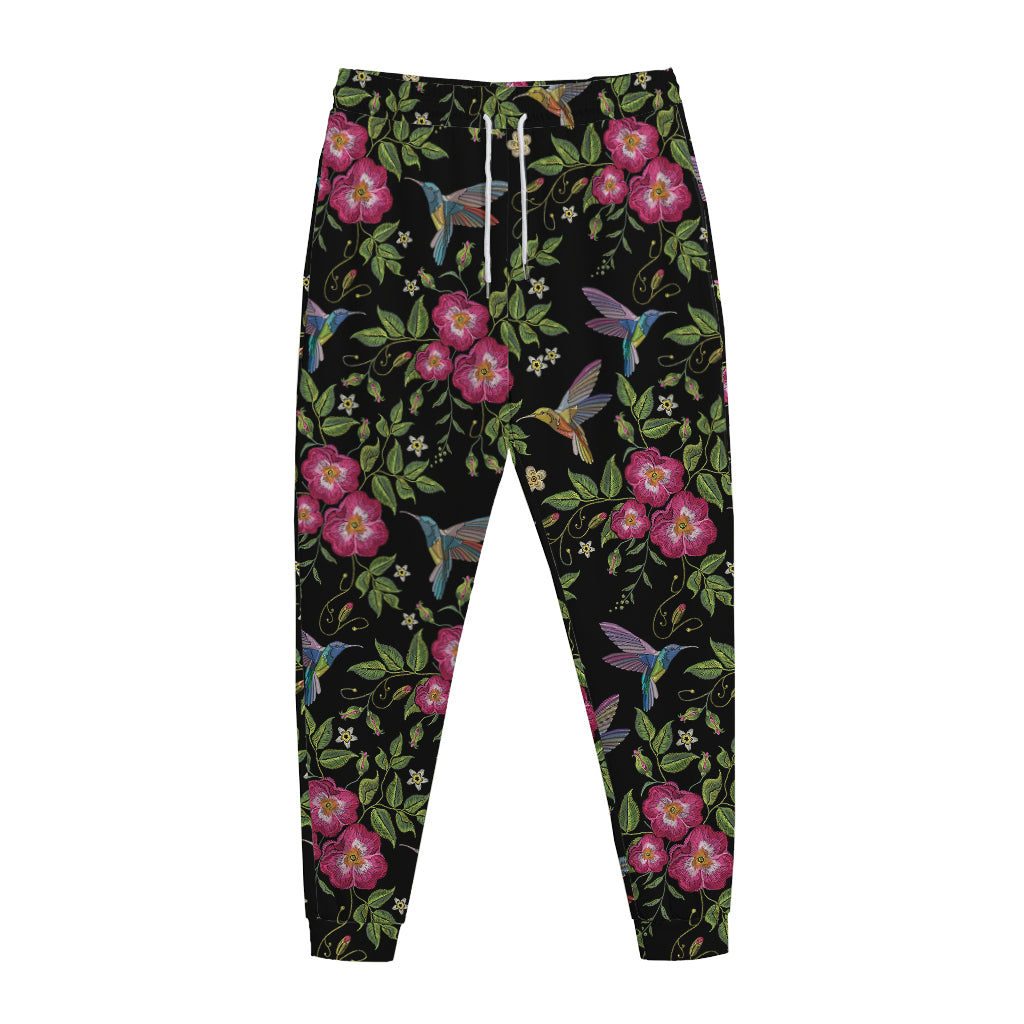 Wild Flowers And Hummingbird Print Jogger Pants