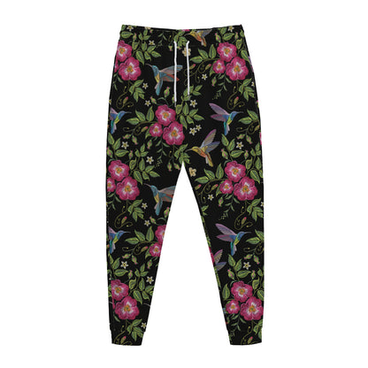 Wild Flowers And Hummingbird Print Jogger Pants