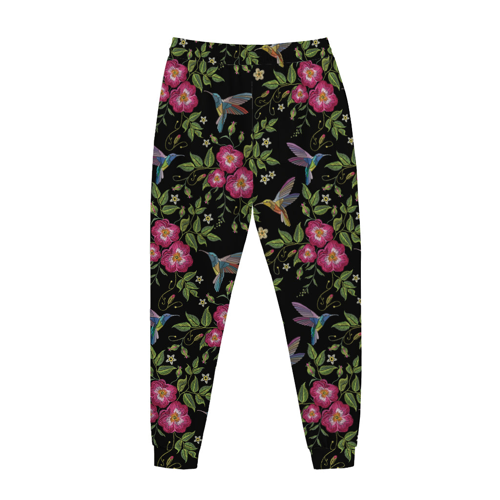 Wild Flowers And Hummingbird Print Jogger Pants