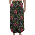 Wild Flowers And Hummingbird Print Lantern Pants