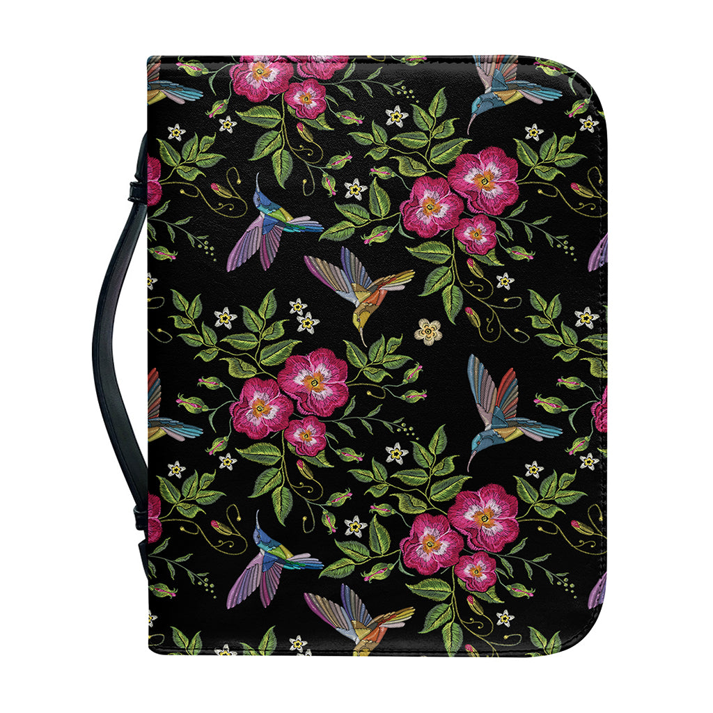 Wild Flowers And Hummingbird Print Leather Bible Cover
