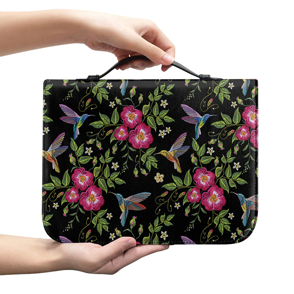 Wild Flowers And Hummingbird Print Leather Bible Cover