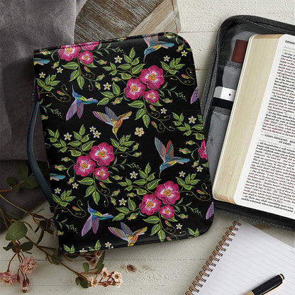 Wild Flowers And Hummingbird Print Leather Bible Cover