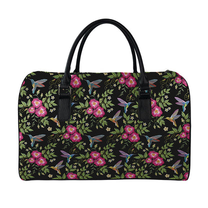 Wild Flowers And Hummingbird Print Leather Duffle Bag