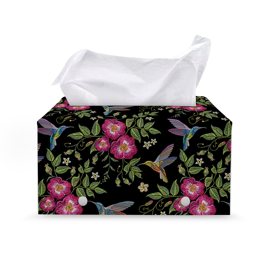 Wild Flowers And Hummingbird Print Leather Tissue Box Cover