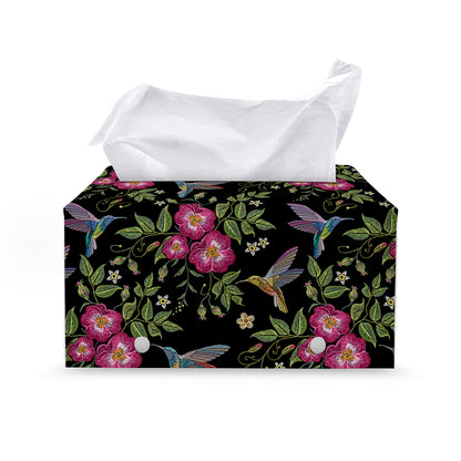 Wild Flowers And Hummingbird Print Leather Tissue Box Cover