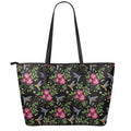 Wild Flowers And Hummingbird Print Leather Tote Bag With Zipper