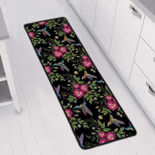 Wild Flowers And Hummingbird Print Long Kitchen Mat