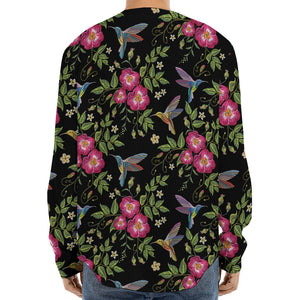 Wild Flowers And Hummingbird Print Long Sleeve Baseball Jersey