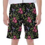 Wild Flowers And Hummingbird Print Men's Beach Shorts