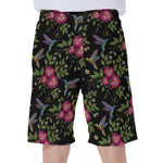 Wild Flowers And Hummingbird Print Men's Beach Shorts