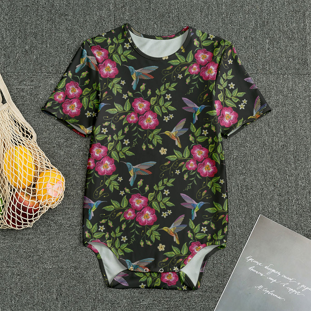 Wild Flowers And Hummingbird Print Men's Bodysuit