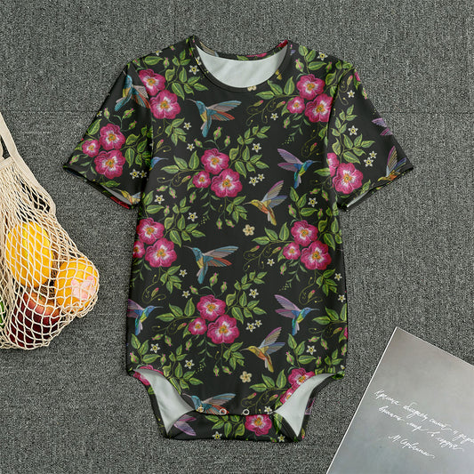 Wild Flowers And Hummingbird Print Men's Bodysuit