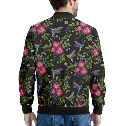 Wild Flowers And Hummingbird Print Men's Bomber Jacket