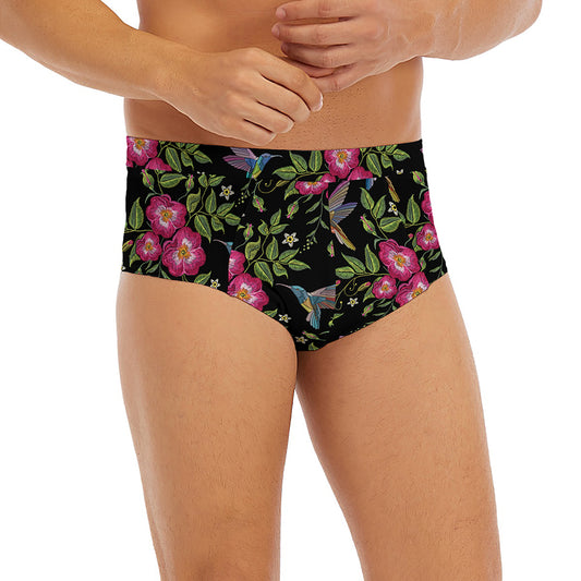 Wild Flowers And Hummingbird Print Men's Briefs
